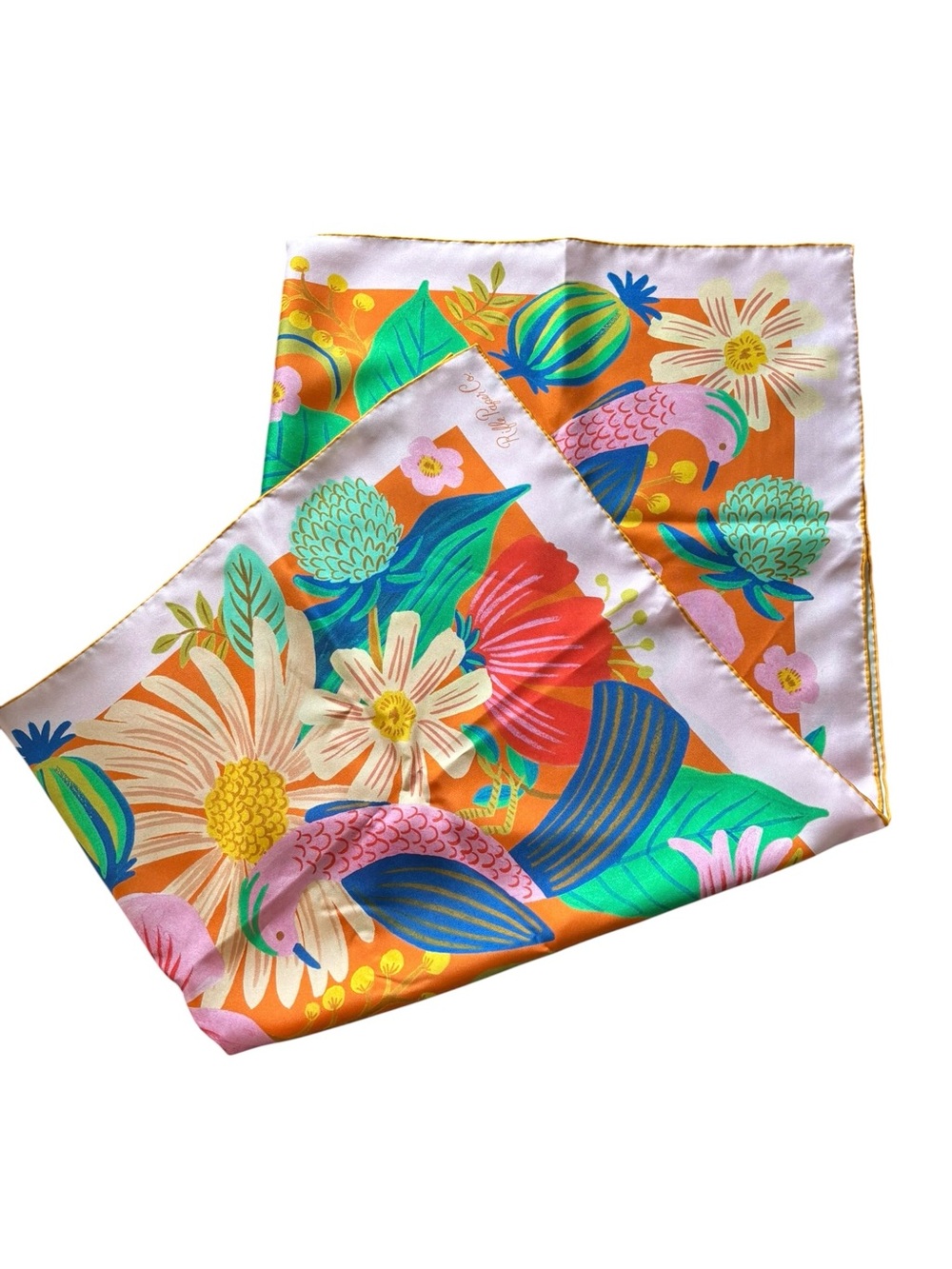 Rifle Paper Co 100% Silk Colorful Floral Square Scarf Versatile 34X34 Hawaiian